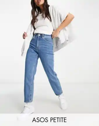 Asos Asos design petite slim mom jeans in mid blue promoção