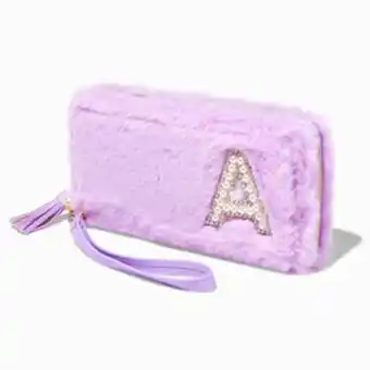 Claire's Lavender furry pearl initial wristlet wallet - a promoção