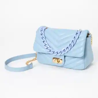 Claire's Light blue quilted chainlink pvc crossbody bag promoção