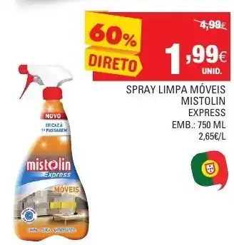 Continente Spray Limpa Móveis Mistolin Express 750ml promoção