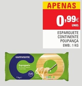 Continente Esparguete Continente Poupança 1kg promoção