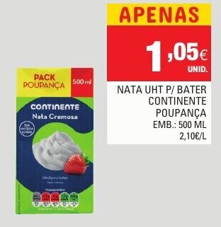 Continente Nata UHT P/Bater Continente Poupança 500ml promoção