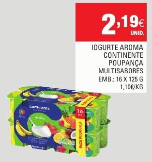 Continente Iogurte Aroma Continente Poupança 16x125g promoção