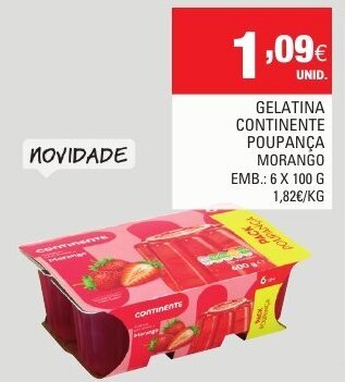Continente Gelatina Continente Poupança Morango 6x100g promoção