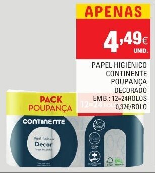 Continente Papel Higiénico Continente Poupança promoção