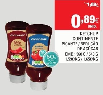 Continente Ketchup Continente 560g promoção