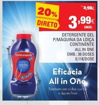 Continente Detergente Gel P/Máquina da Loiça Continente 36 Doses promoção