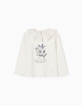 Zippy T-shirt de manga comprida em algodão para menina 'be gentle', branco promoção