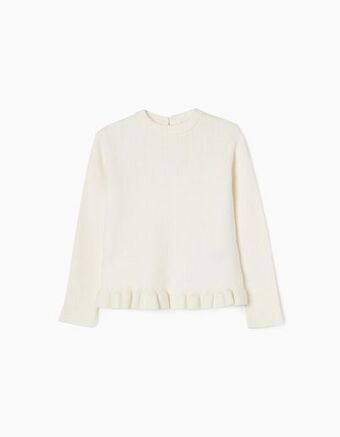 Zippy Camisola de malha canelada com folhos para menina, branco promoção