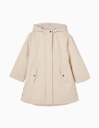 Parka de comprimento médio com capuz para menina, bege