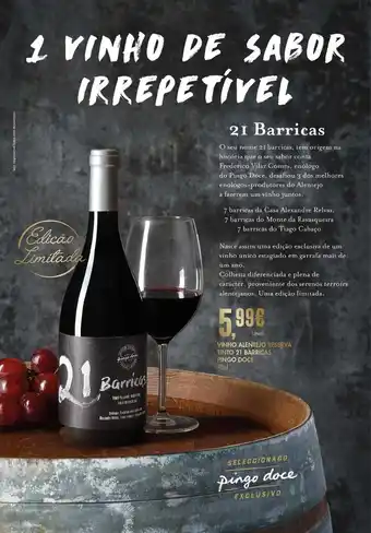 Pingo Doce Vinho Alentejo Reserva Tinto 21 Barricas Pingo Doce 75cl promoção