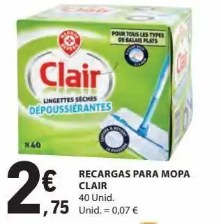 Recargas para mopa clair 40unid.