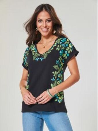 Venca Blusa manga curta estampado floral à frente promoção