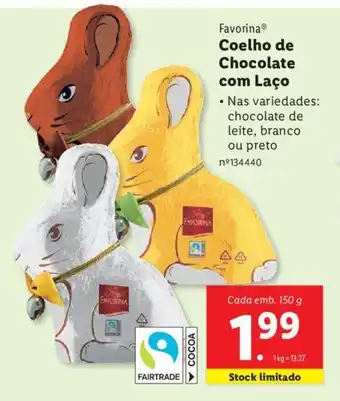 Lidl Favorina Coelho de Chocolate com Laço promoção