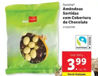 Lidl Favorina Amêndoas Sortidas com Cobertura de Chocolate 500g promoção