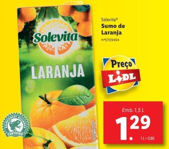 Lidl Solevita Sumo de Laranja 1.5L promoção