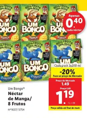 Lidl Um Bongo Néctar de Manga/ 8 Frutos 3x200ml promoção