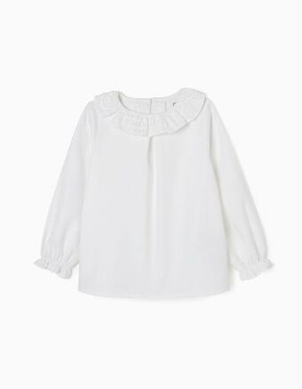 Blusa em sarja de algodão para menina, branco