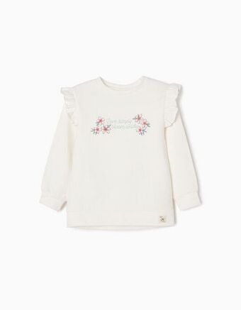 Sweat de algodão com folhos para menina 'bloom', branco