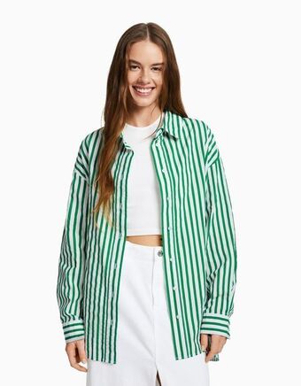 Bershka Camisa manga comprida oversize popelina promoção