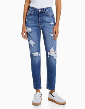 Bershka Jeans mom fit confort rasgões promoção