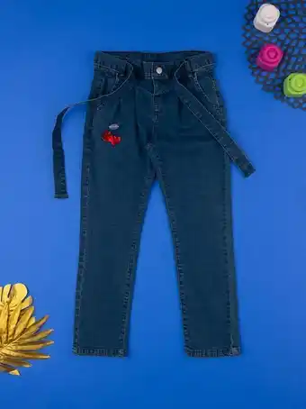 Calças de ganga compridas de menina vermelho e azul - prénatal