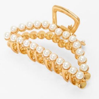Claire's Gold pearl studded oval hair claw promoção