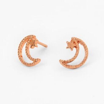 Claire's 18k rose gold plated cutout moon & star stud earrings promoção