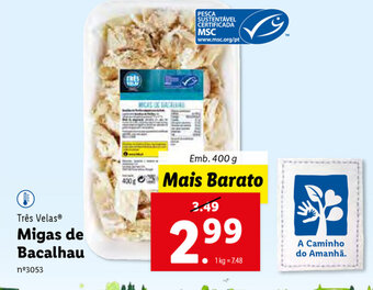Lidl Três Velas Migas de Bacalhau 400g promoção