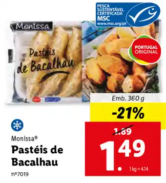 Lidl Monissa Pastéis de Bacalhau 360g promoção