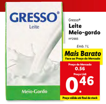 Lidl Gresso Leite Meio-gordo 1L promoção