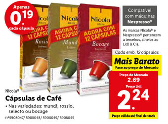 Lidl Nicola Cápsulas de Café 12 Cápsulas promoção