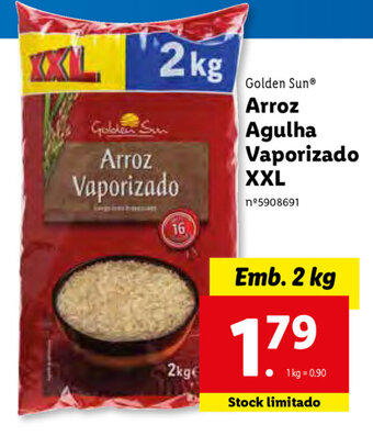 Lidl Golden Sun Arroz Agulha Vaporizado XXL 2kg promoção