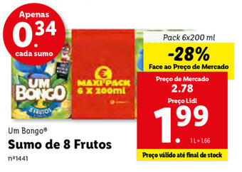 Lidl Um Bongo Sumo de 8 Frutos 6x200ml promoção