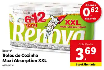 Lidl Renova Rolos de Cozinha Maxi Absorption XXL 6 Rolos promoção