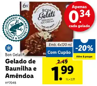 Lidl Bon Gelati Gelado de Baunilha e Amêndoa 6x120ml promoção