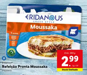 Lidl Eridanous Refeição Pronta Moussaka 380g promoção