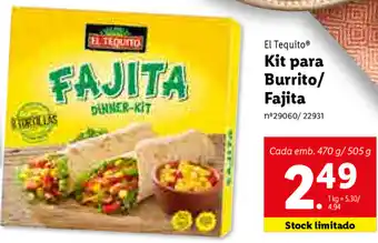 Lidl El Tequito Kit para Burrito/Fajita 470g/505g promoção