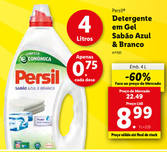 Lidl Persil Detergente em Gel Sabão Azul & Branco 4L promoção
