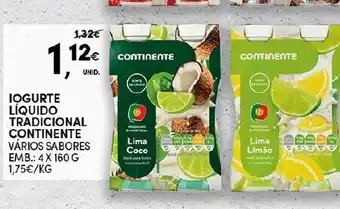 Continente Iogurte Líquido Traditional Continente 4x160g promoção