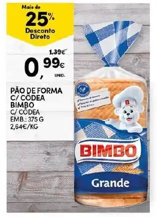 Continente Pão de Forma S/Côdea Bimbo 375g promoção