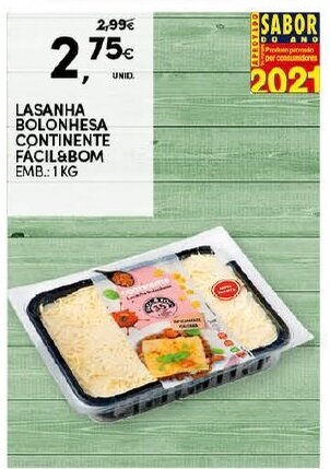 Continente Lasanha Bolonhesa Continente Fácil & Bom 1kg promoção