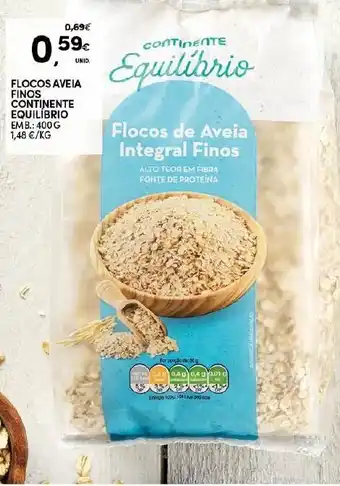 Flocos Aveia Finos Continente Equilíbrio 400g