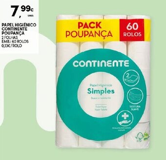 Continente Papel Higiénico Continente Poupança 2 Folhas 60 Rolos promoção