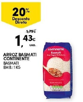 Continente Arroz Basmati Continente 1kg promoção