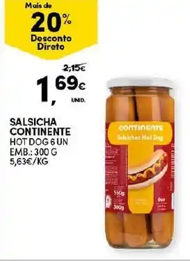 Continente Salsicha Continente Hot Dog 6 Unid 300g promoção