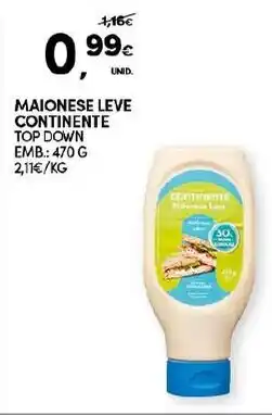 Continente Maionese Leve Continente Top Down 470g promoção