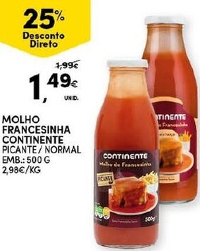 Continente Molho Francesinha Continente 500g promoção