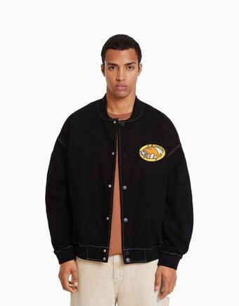 Blusão bomber denim fio contraste