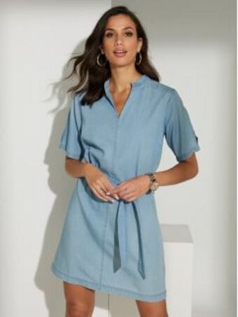 Venca Vestido de ganga com cinto para atar promoção